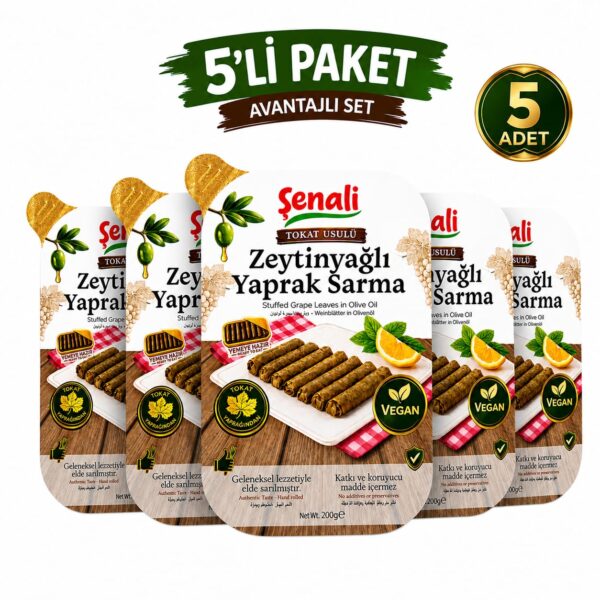 5 adet Şenali Zeytinyağlı Yaprak Sarma Tokat Usulü Folyo Tabakta 200 gr